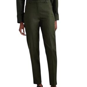 THEORY WOOL-FLANNEL TAPERED PANTS IN FORREST GREEN